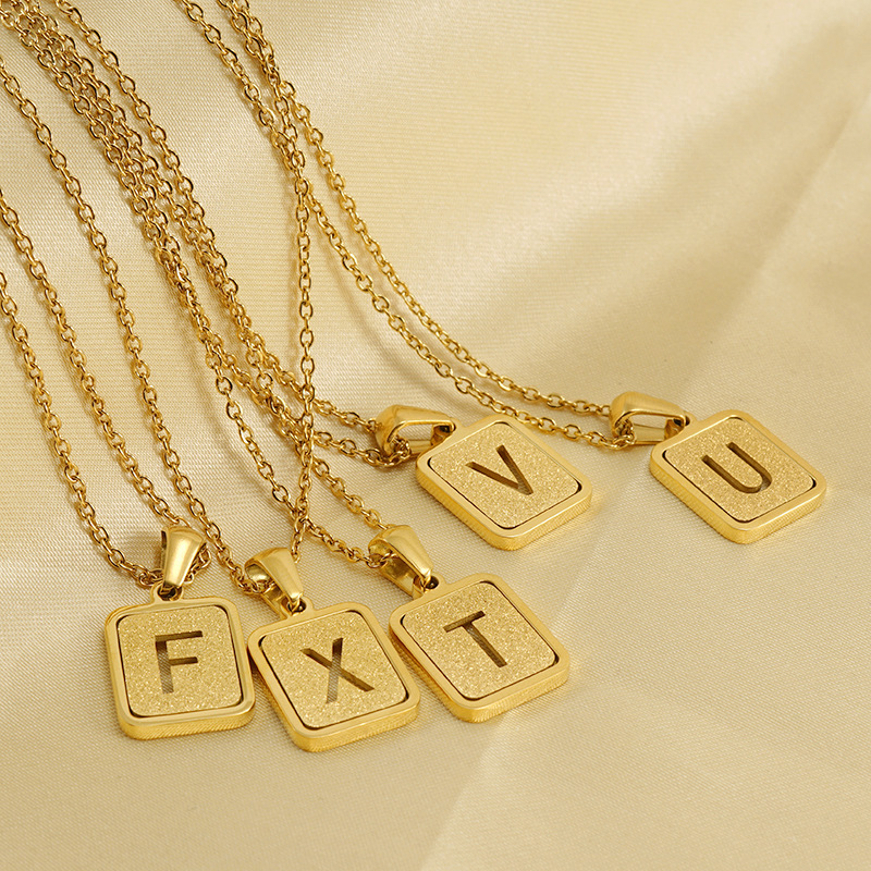 18K gold plated necklace hollow letter card square 26 letters drop shining unique for girls and women