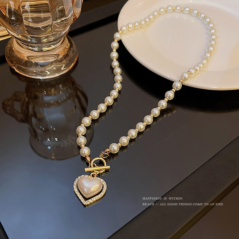 Necklace gold pearl hollow heart drop cat eye stone crystal wedding rhinestone diamond luxury noble shining for girls and women