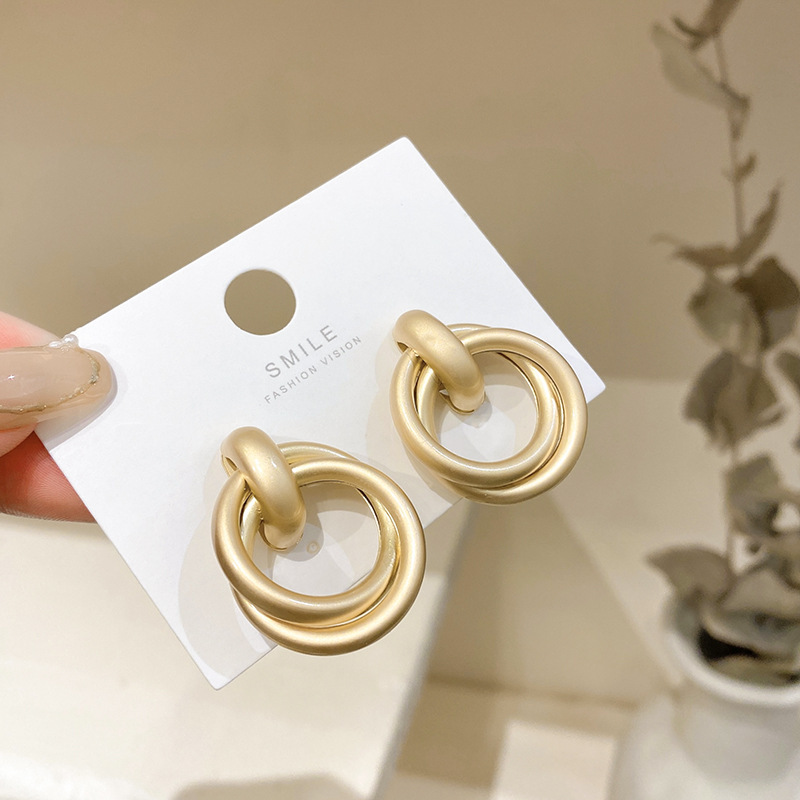 S925 silver earrings gold hollow double layer circular drop unique for girls and women