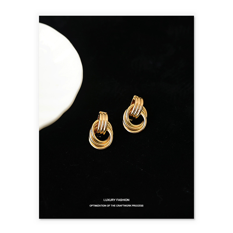 18K Gold Plated Earrings Stud Earrings double circle circular drop classic daily trendy for women and girls