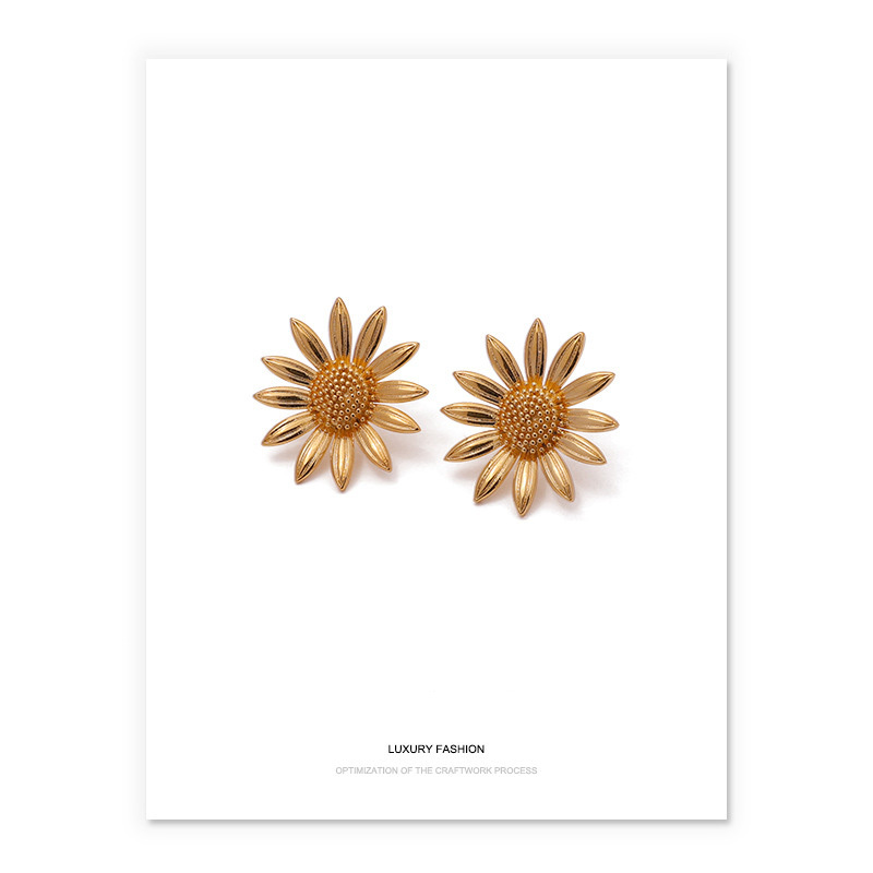 18K Gold Plated Earrings Stud Earrings gold sunflower daisy flower cute lovely feminist for girls daily
