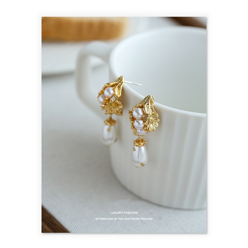 18K Gold Plated Earrings baroque pearl golden foil gold waterdrop droplet wedding bridal bride daily luxury noble for women