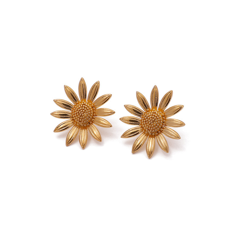 18K Gold Plated Earrings Stud Earrings gold sunflower daisy flower cute lovely feminist for girls daily