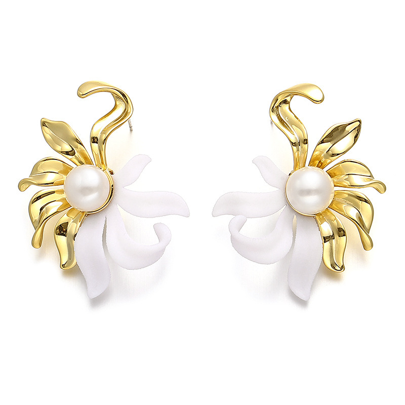 18K Gold Plated Earrings pearl sunflower large drop exaggerated party banquet prom unique for women