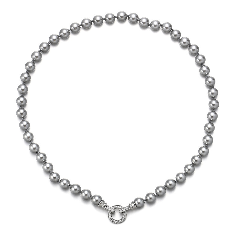 18K Gold Plated Necklace platinum gray pearl large hollow circular circle diamond zircon pendant shining unique luxury wedding bridal bride