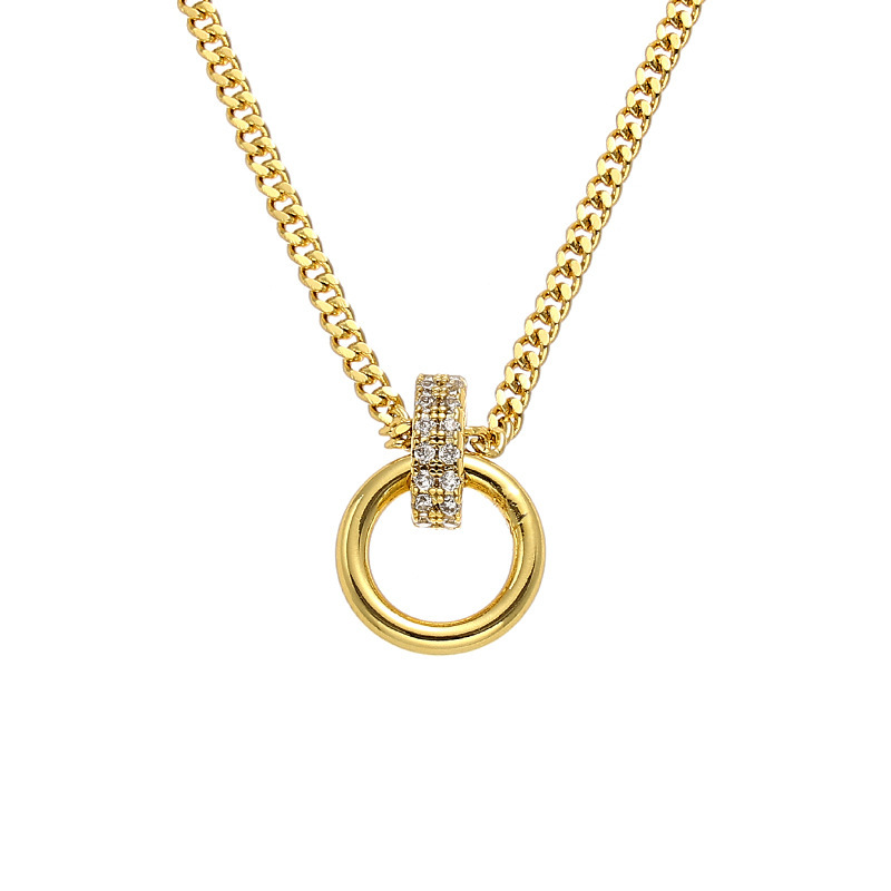 18K Gold Plated Necklace double circular circle hollow cross diamond zircon drop pendant gold chain shining classic simple daily elegant