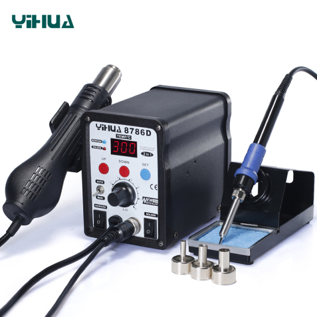 YIHUA-8786D/8786D upgrade version/8786D-I /899D-II Soldering Iron Double Digital Display Spacious soldering iron stand Cool Hot Air Rework Soldering Station