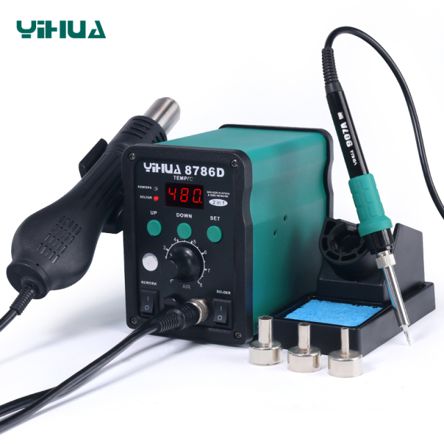 YIHUA-8786D/8786D upgrade version/8786D-I /899D-II Soldering Iron Double Digital Display Spacious soldering iron stand Cool Hot Air Rework Soldering Station