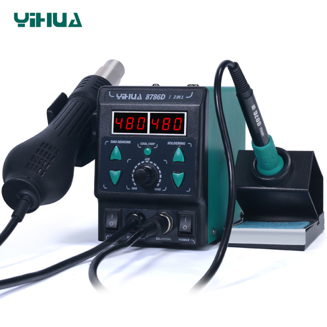 YIHUA-8786D/8786D upgrade version/8786D-I /899D-II Soldering Iron Double Digital Display Spacious soldering iron stand Cool Hot Air Rework Soldering Station