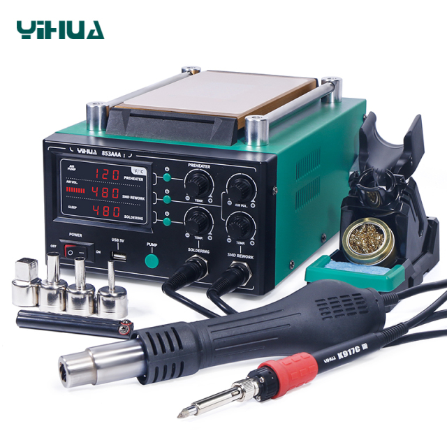 YIHUA 853AA/853AAA/853AAA+/853AAA-I basic version /853AAA-I upgrade version digital SMD soldering desoldering hot air gun preheat BGA rework soldering station