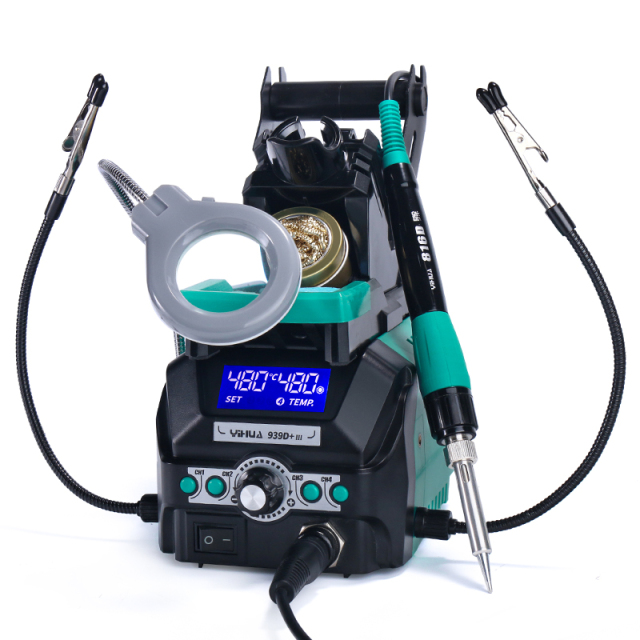 YIHUA 939D+ III multi-function LCD digital 75W with clips and LED Magnifying Lens soldering solder iron station