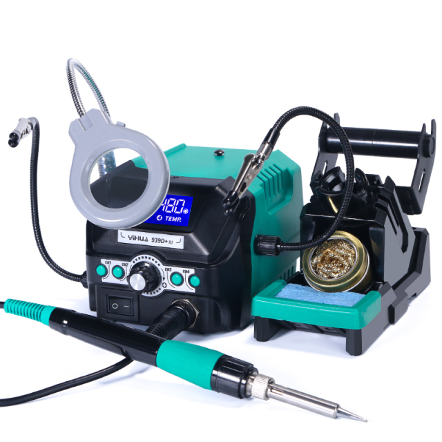 YIHUA 939D+ III multi-function LCD digital 75W with clips and LED Magnifying Lens soldering solder iron station