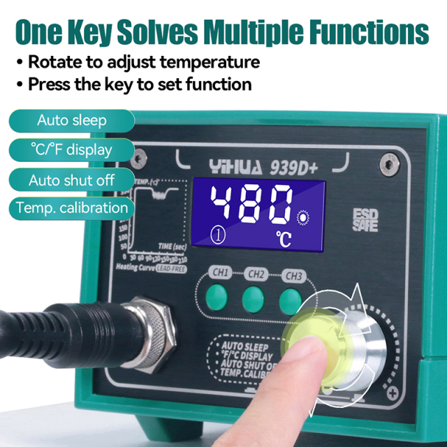 YIHUA 939D+ soldering iron temperature calibration adjustable ESD Safe large power lead free digital soldering station