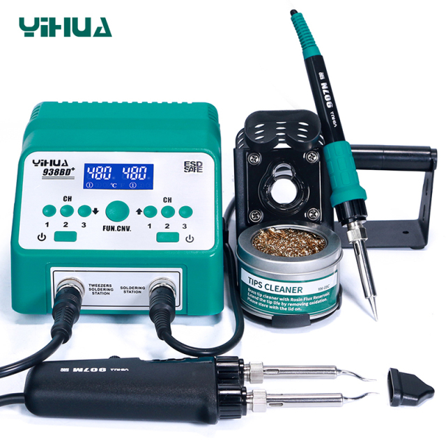 YIHUA 938BD+ Upgrade Version 2 in 1 large power SMD Soldering Iron Hot Tweezer soldering station