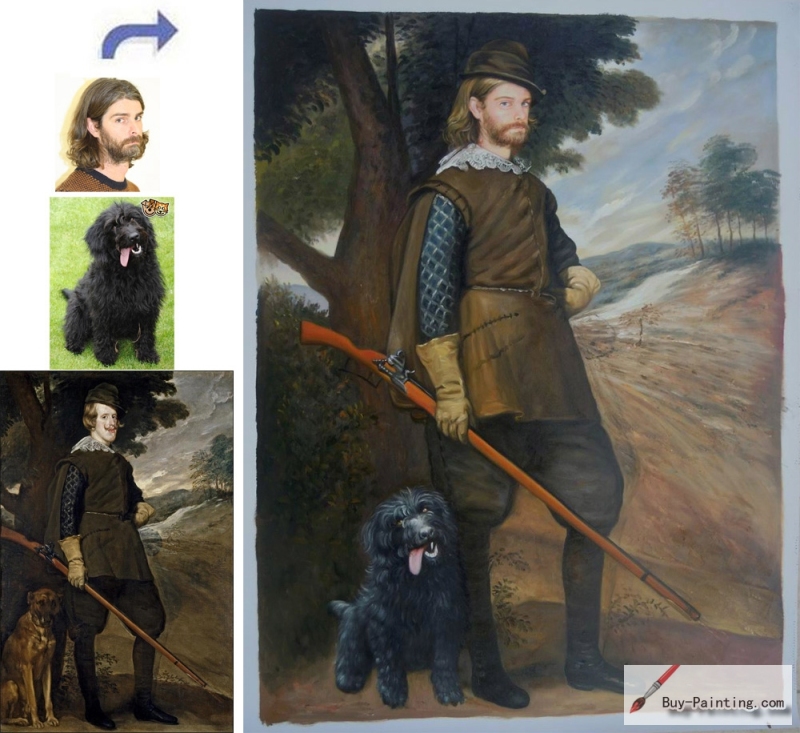 Custom oil portrait-Men and his dog