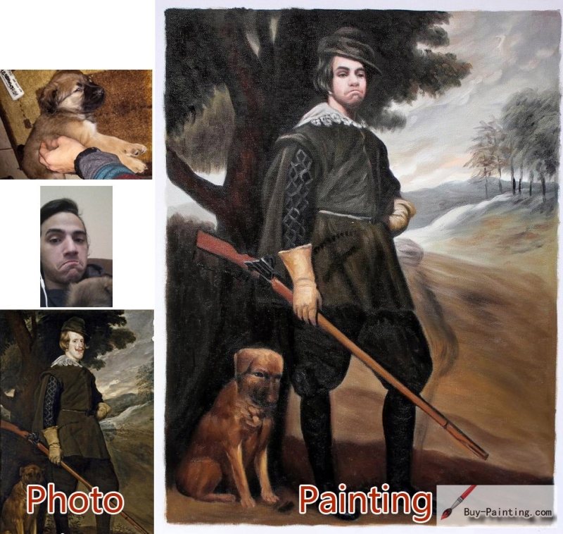 Custom oil portrait-Hunters with guns and dogs