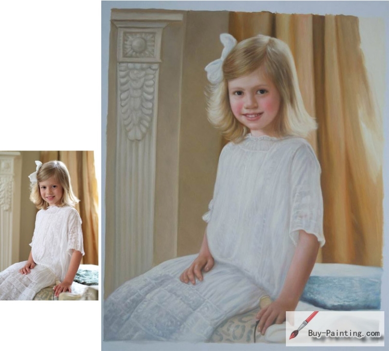 Custom Child Portrait-A little girl in a hat