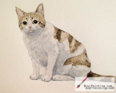 Watercolor painting-Original art poster-White belly cat