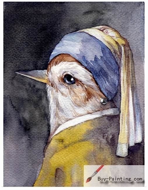 Watercolor painting-Original art poster-A bird in a hat