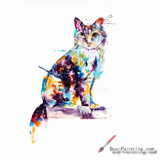 Watercolor painting-Original art poster-A cat sitting on a branch