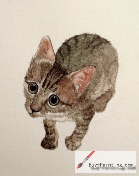 Watercolor painting-Original art poster-Little cat