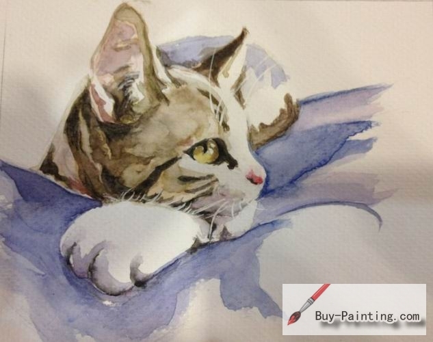 Watercolor painting-Original art poster-A leisurely cat