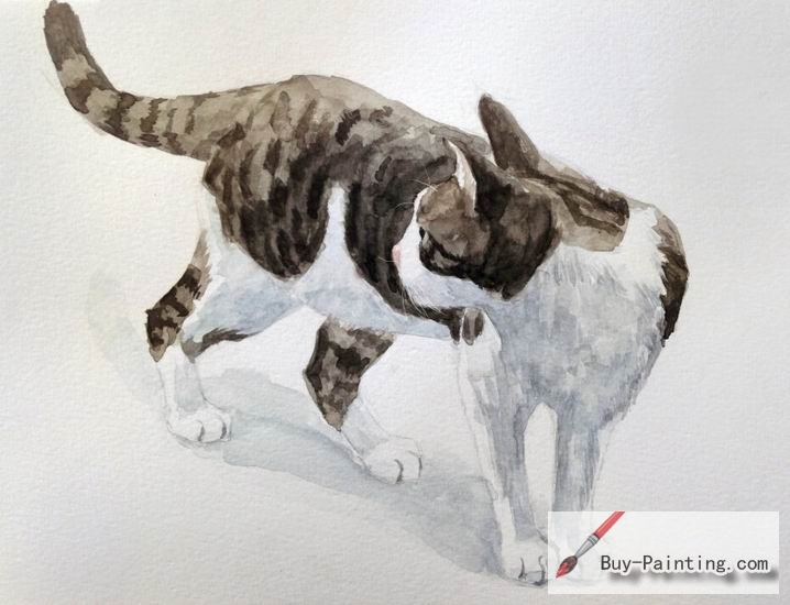 Watercolor painting-Original art poster-Looking at the rear of the cat