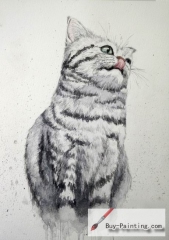Watercolor painting-Original art poster-A cat with tongue