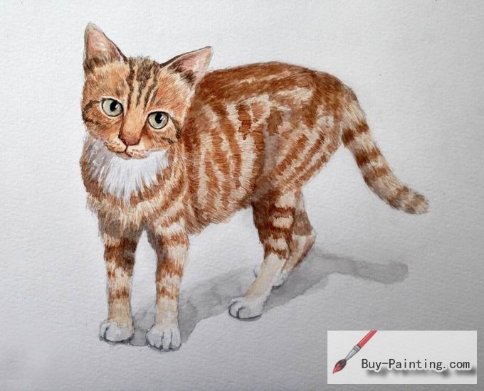Watercolor painting-Original art poster-Brown cat