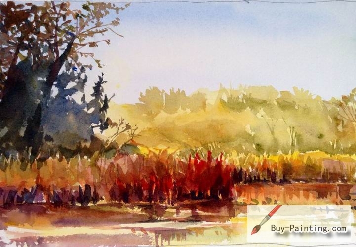Watercolor painting-Rivers in autumn