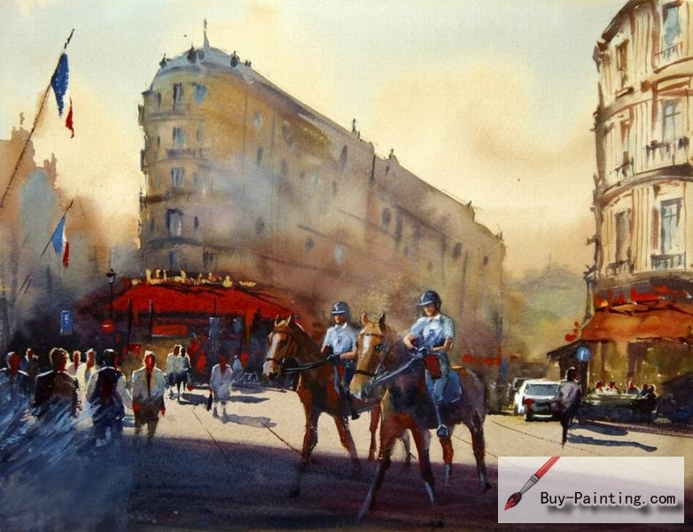 Watercolor painting-Busy street