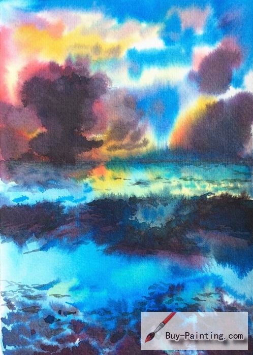 Watercolor painting-Original art poster-Colorful cloudy