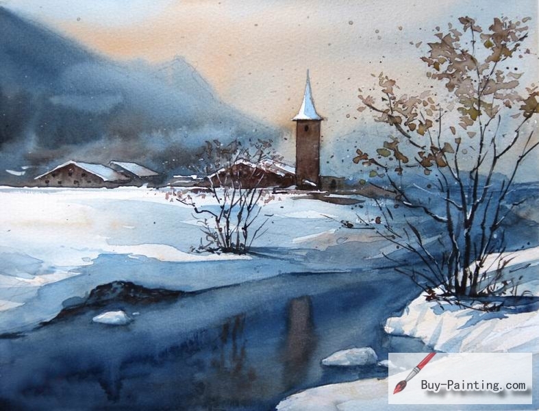 Watercolor painting-Original art poster-Winter