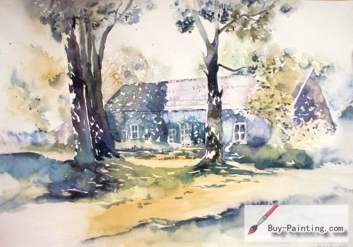 Watercolor painting-House under the sunshine
