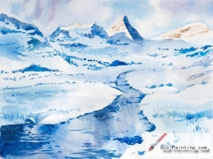 Watercolor painting-Mountain in winter