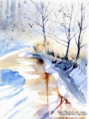 Watercolor painting-Path in winter