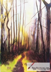 Watercolor painting-Woods in the morning