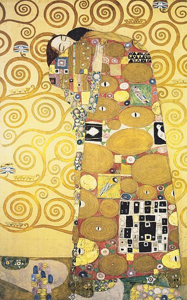 Decorative patterns were often used by Gustav Klimt in his paintings. Die Umarmung (The Embrace) - detail from the Palais Stoclet in Brussel