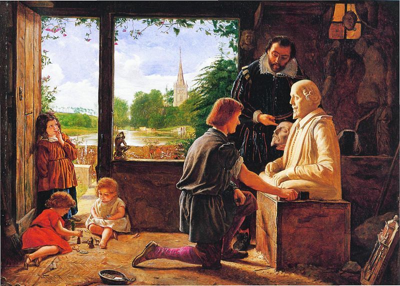 A painting by Wallis depicting Gerard Johnson carving Shakespeare's funerary monument.