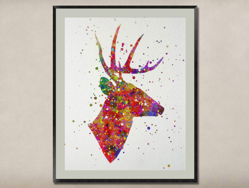 Watercolor Painting-Original Fine Art-Unique Art print Gift-Home Wall Decor Artwork-Deer-A02