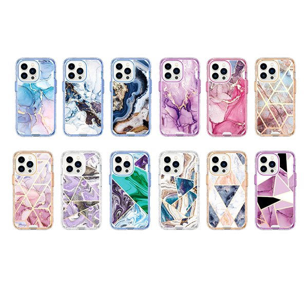 Exquisite Marble Pattern PC TPU 3 in   1 Phone Case with IMD Craftsmanship
