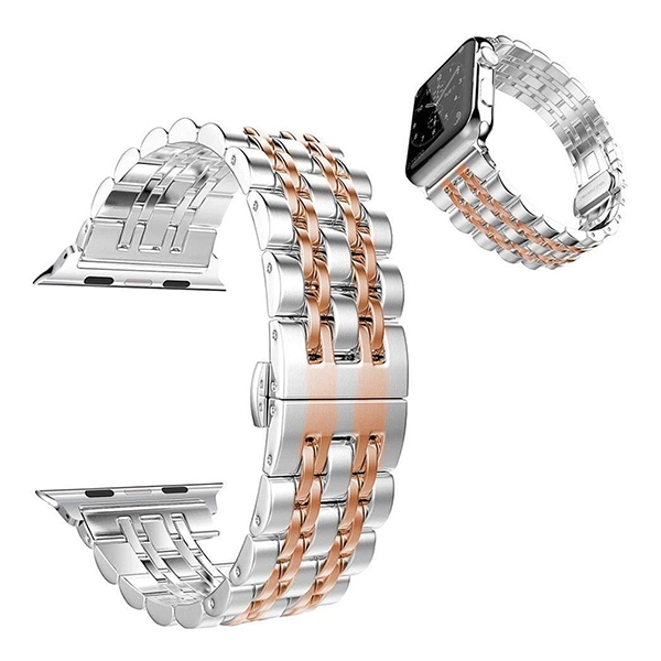 Seven-Bead Stainless Steel Watch Band for Apple Watch 4/3/2 with Elegant Butterfly Clasp - Stylish and Durable