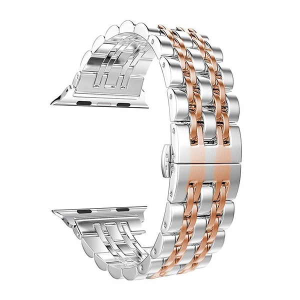 Seven-Bead Stainless Steel Watch Band for Apple Watch 4/3/2 with Elegant Butterfly Clasp - Stylish and Durable