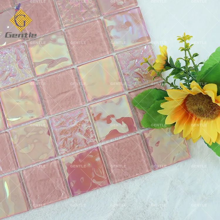 Customized 300*300 Pink Crystal Glass Mosaic Sheet