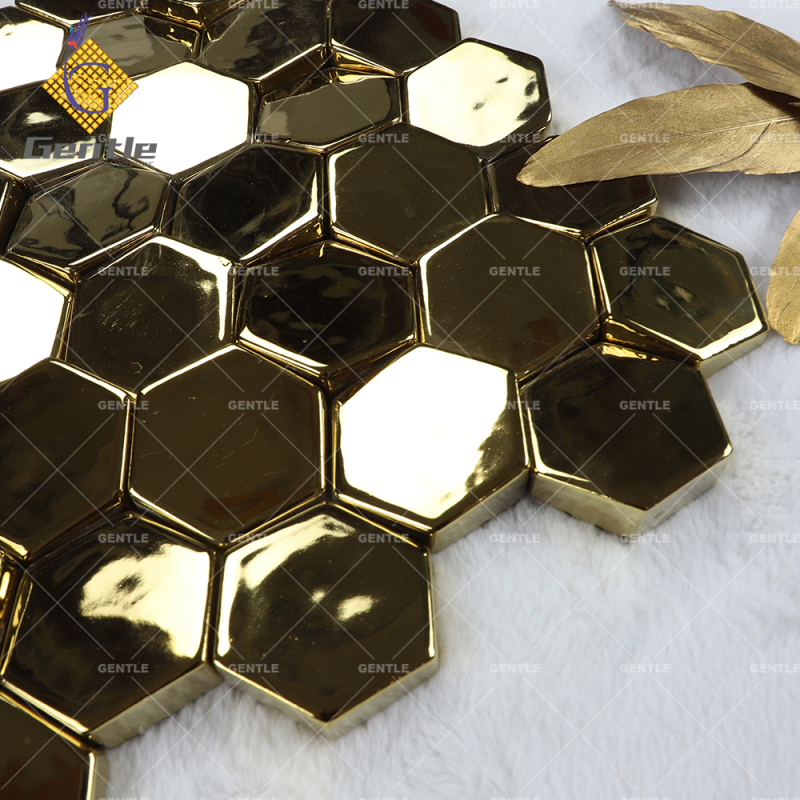 Hexagonal Golden Glossy Ceramic Mosaic