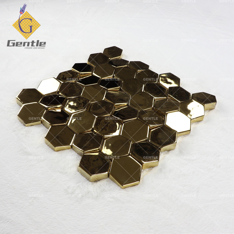 Hexagonal Golden Glossy Ceramic Mosaic