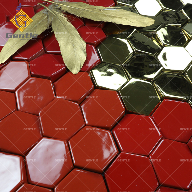 Hexagonal Golden Glossy Ceramic Mosaic