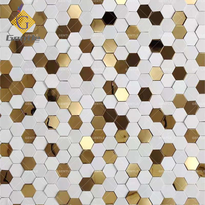 Hexagonal Golden Glossy Ceramic Mosaic