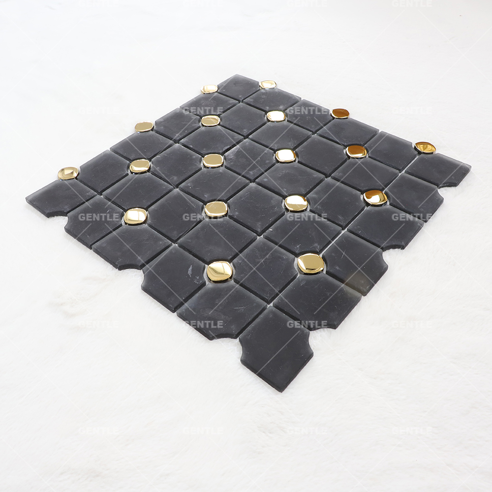 Wholesale Black And Gold Button Shape Crystal Glass Mosaic Tiles