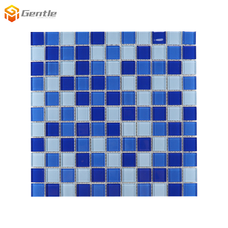 Custom Mixed Blue Glass Mosaic Tiles For Swimming Pool